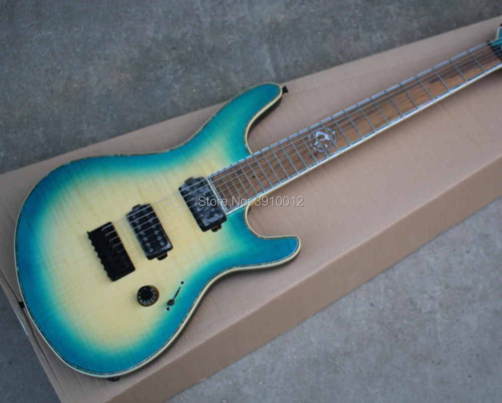 

High quality Blue Electric Guitar with 7 Strings,Neck-Thru Body,Black Hardware,Colorful Binding Body and Neck,Can be Customized