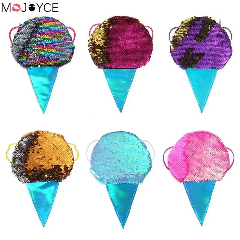 

Cute Women Coin Wallet Bling Sequins Purse Ice Cream Pattern Shoulder Bag Mini Card Keys Holder Bags bolsa infantil