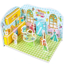 Бумага DIY набор мультфильм бумага строительство стереоскопическая мозаика строительство моделирование DIY набор подарок для детей-деликатная кухня