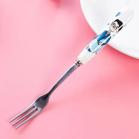 

New Produtc Fork Ceramics Handle Fruits Fork Stainless Steel Fruits Sign Western-style Food Small Fork Dessert For Kids Dropship