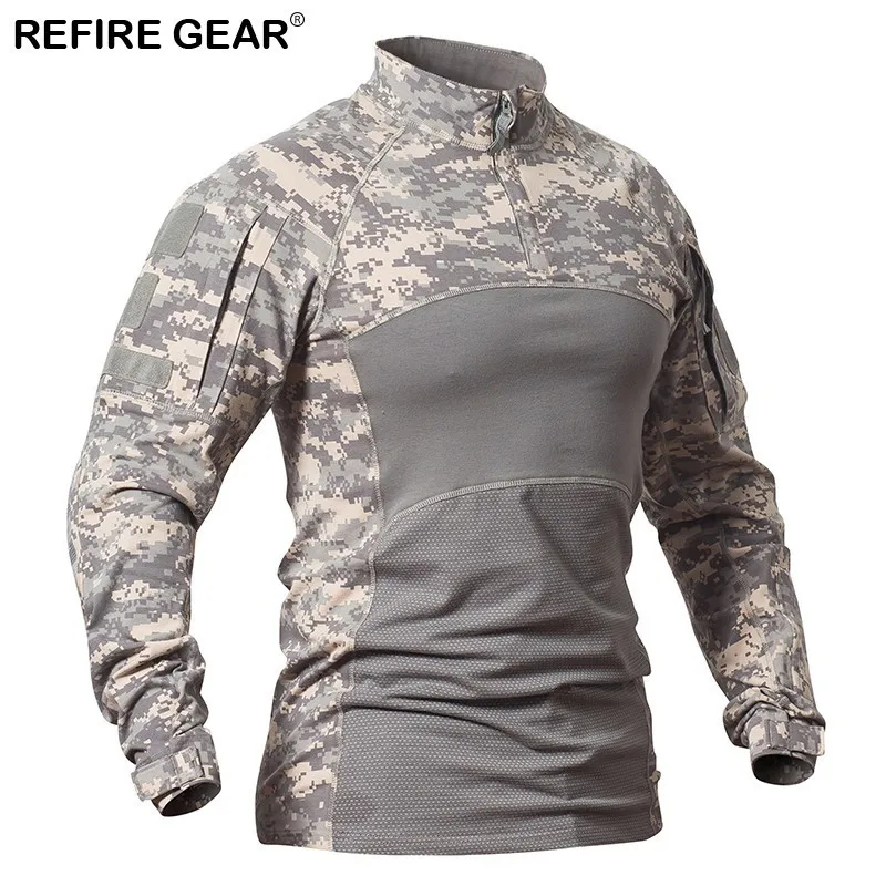 Refire gear, спортивные футболки для фитнеса, мужские камуфляжные уличные футболки, для походов, охоты, кемпинга, тактические Футболки с длинным рукавом для мужчин