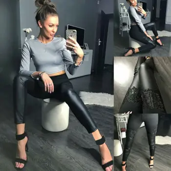 

Women Bright Leather High Waist Wet Look Shiny Stretchy Tight Pants UK