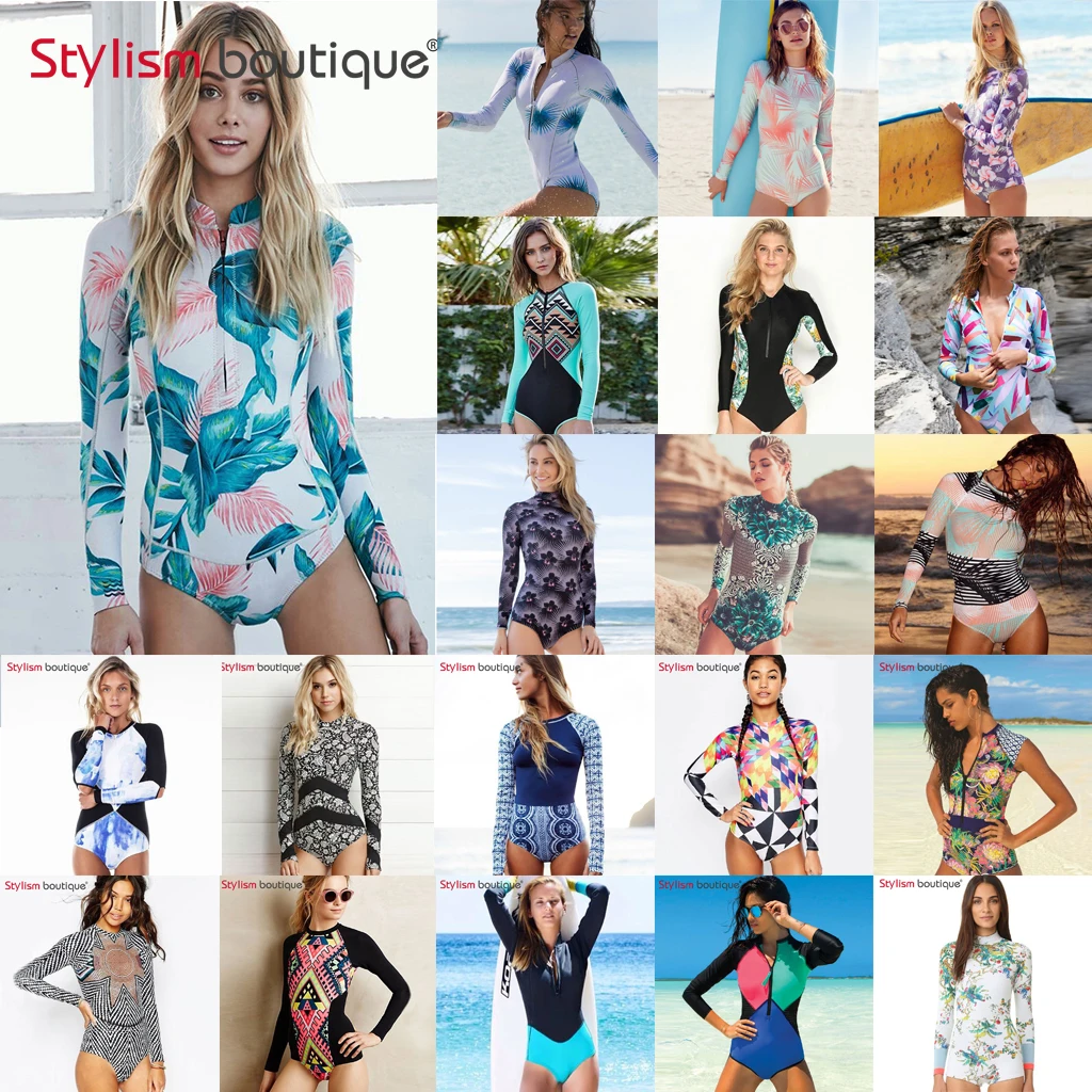 2019 Rashguard المطبوعة قطعة واحدة ملابس السباحة طويلة الأكمام ملابس النساء تصفح الاستحمام البدلة طفح الحرس مايوه دي باين فام