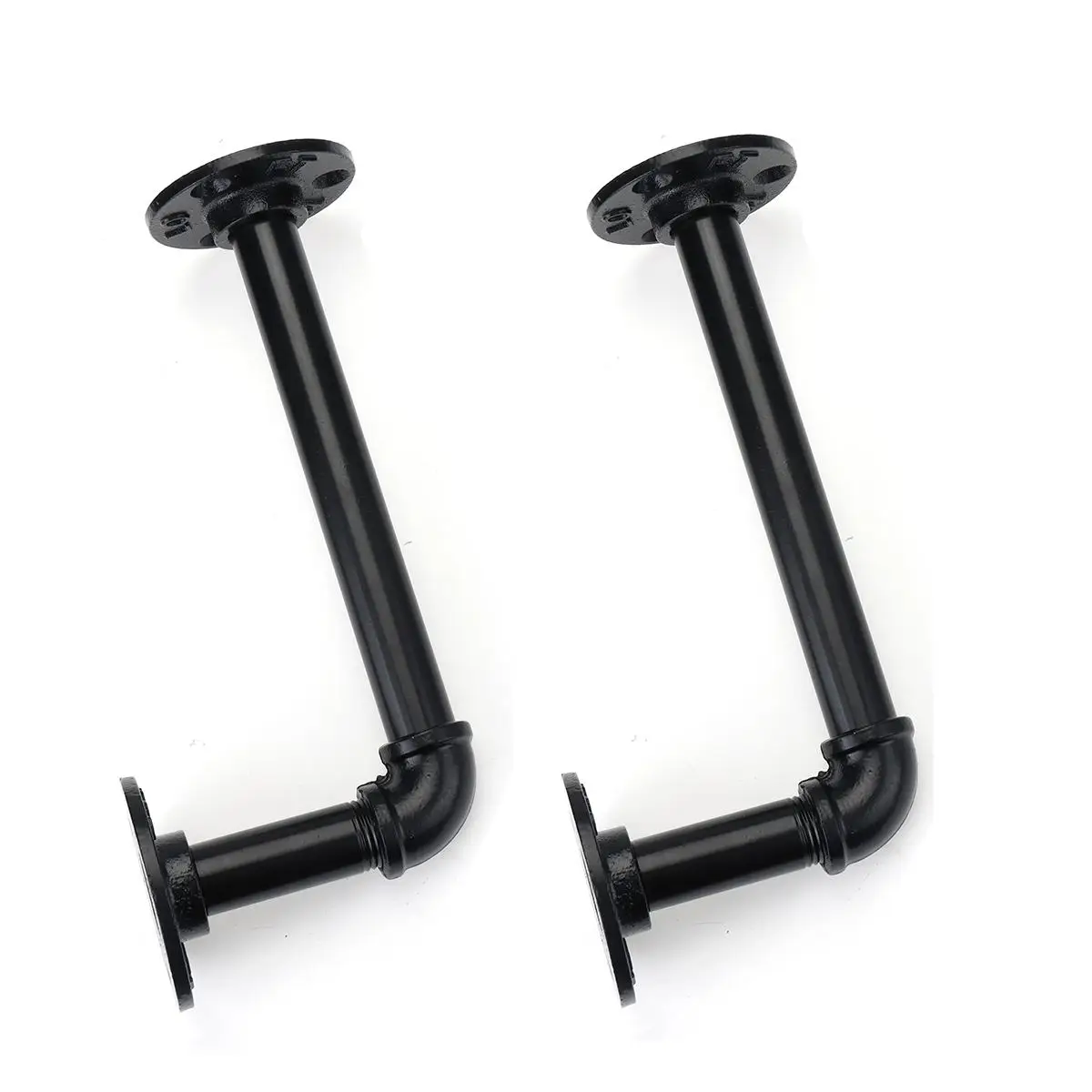 cheap 2Pcs Vintage Black Iron Pipe Shelf Bracket Wall Mounted Storage Shelf Holder Racks Bethroom Bookcase DIY Decor