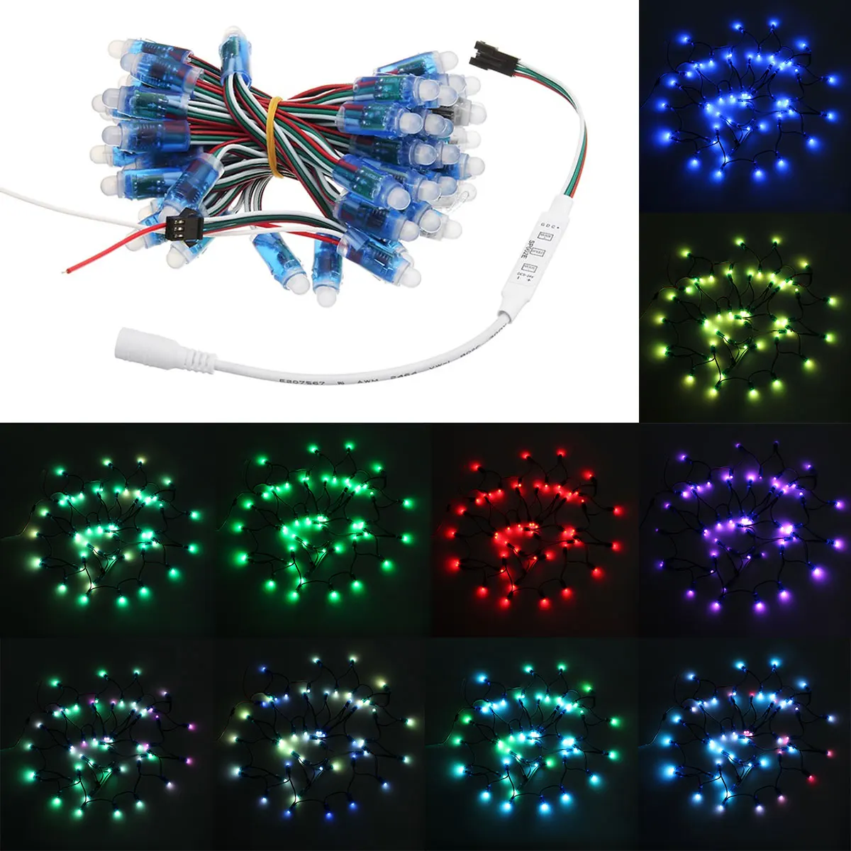 

50PCS 5M 21W WS2811 RGB LED Pixel Module Strip Light with DC Connector 3-button Mini Online Control Waterproof IP68 DC5-24V