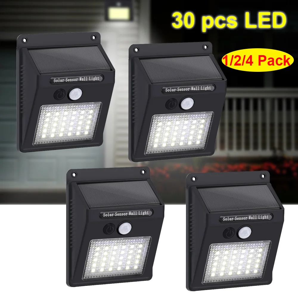 

Solar Light Motion Sensor Outdoor Wall Garden Light 30pcs LED Fence Pathway Yard Security Solar Lamp Lighting