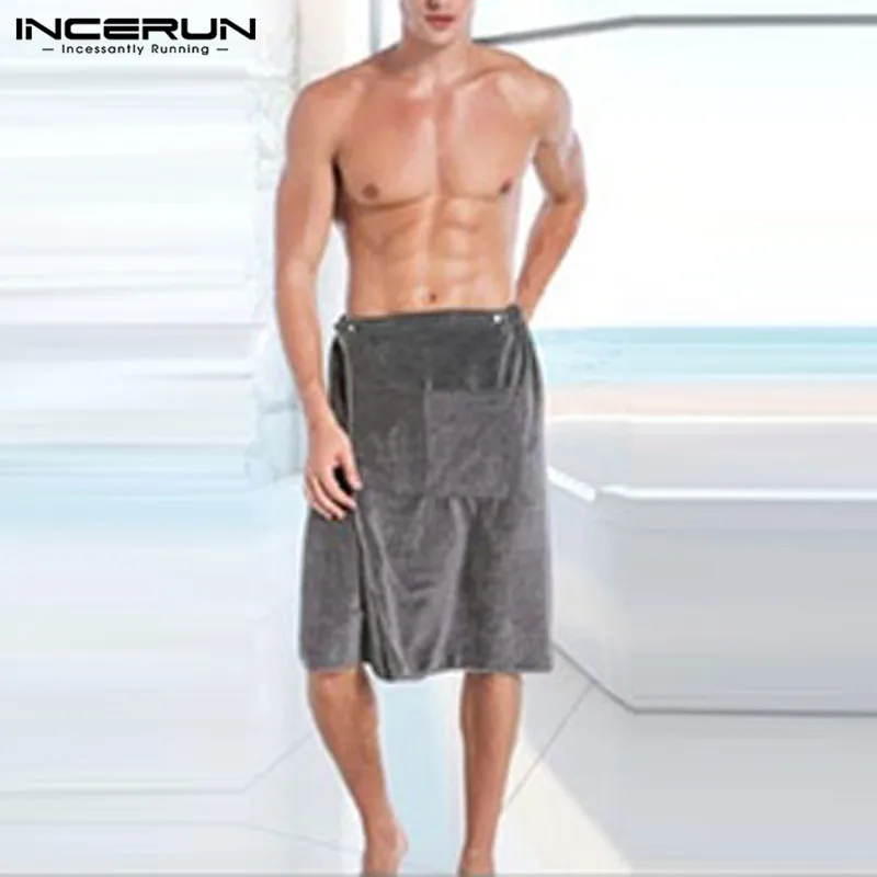 INCERUN Soft 2019 Mens Bathrobe Absorbent Beach Towel Skirt Robe