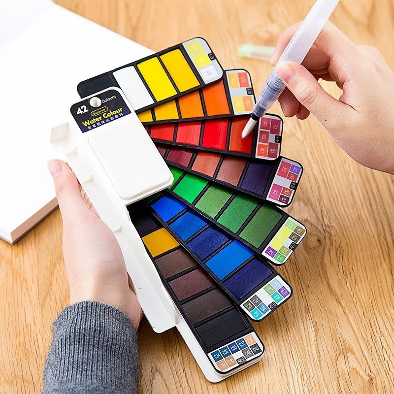 

Superior 18/25/33/42 Solid Watercolor Paint Set With Water Brush Pen Foldable Travel Water Color Pigment For Draw Dropshipping