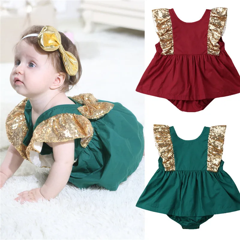 

Red Green Newborn Infant Baby Girls Sequins Back Big Bow Romper Tutu Dress Clothes Outfits Summer