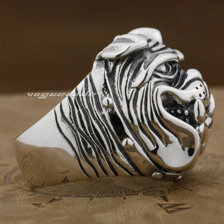 Огромное и тяжелое твердое Стерлинговое Серебро 925 пробы милое кольцо с дизайном «бульдог» 8E011 американский размер 8 до 14