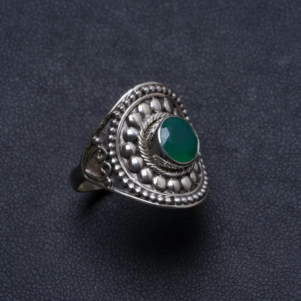

Natural Chrysoprase Handmade Unique 925 Sterling Silver Ring, US size 9 X2102