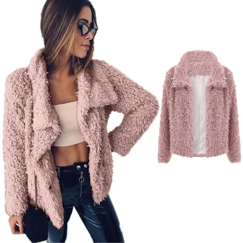 Зимние флисовые Faux Shearling Меховая куртка пальто Womenplush теплый толстый плюшевый