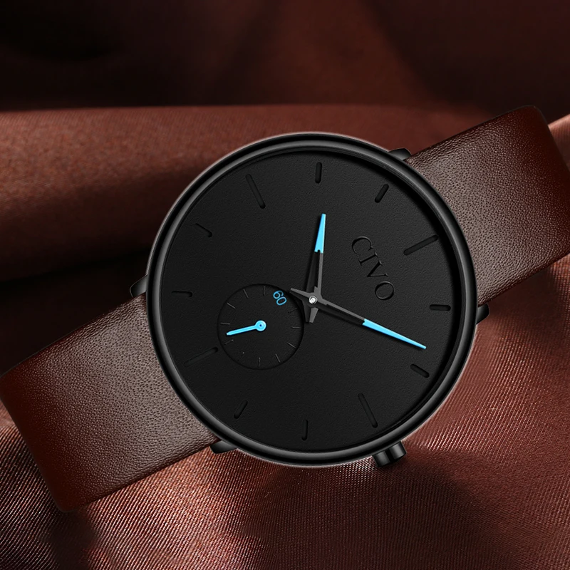 

CIVO Fashion Casual Quartz Mens Watches Ultra Thin Leather Strap Watches Men Top Brand Luxury Business Waterproof Male Clock