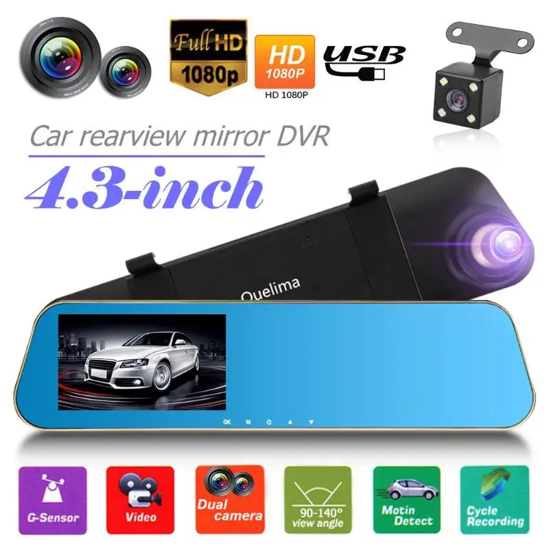 

1080P Car DVR Camera Dual Lens Rearview Mirror Full HD LDWS Auto Digital Video Recorder Dash Cam Car Multi-media Player