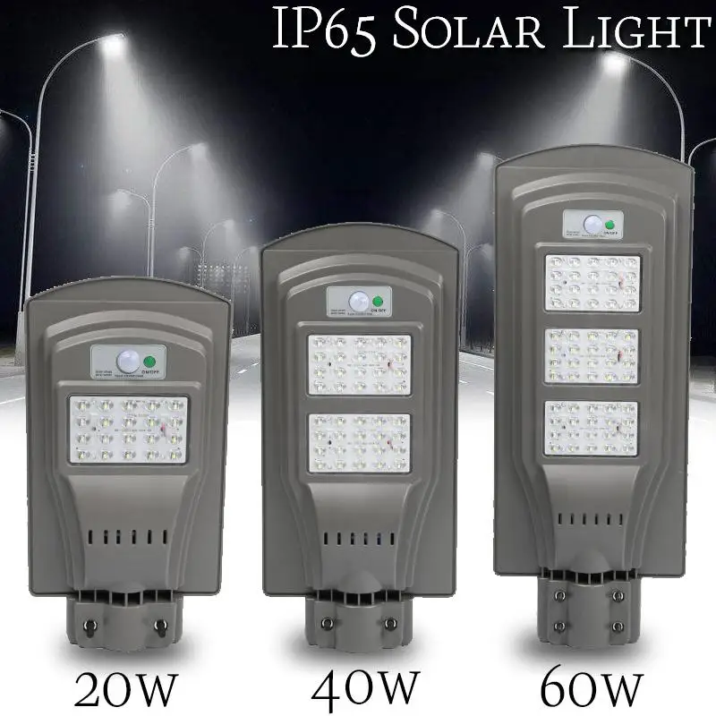 

Smuxi 20W/40W/60W LED Solar Sensor Road Floodlight IP65 Waterproof Outdoor Garden Street Pathway Lamp Motion Sensor Wall Light