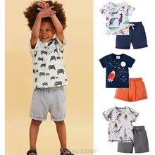 Хлопок, новинка, брендовые Детские костюмы из 2 предметов для маленьких мальчиков, одежда комплекты детской одежды для малышей летняя верхняя одежда с короткими рукавами для маленьких мальчиков