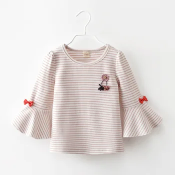 

Children's Garment Girl Stripe Pure Cotton Seven Part Sleeve Lovely T-shirt
