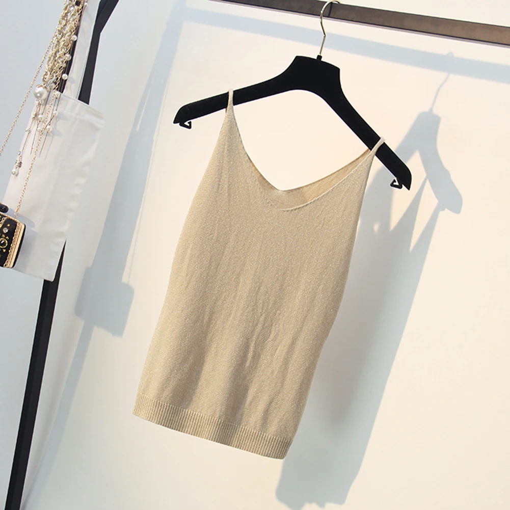 

Women Sexy Casual Tank Tops Summer Shiny Vest Blouse Sleeveless Ladies Club Candy Color Tank Top Shirt Fashion Thin Solid Camis