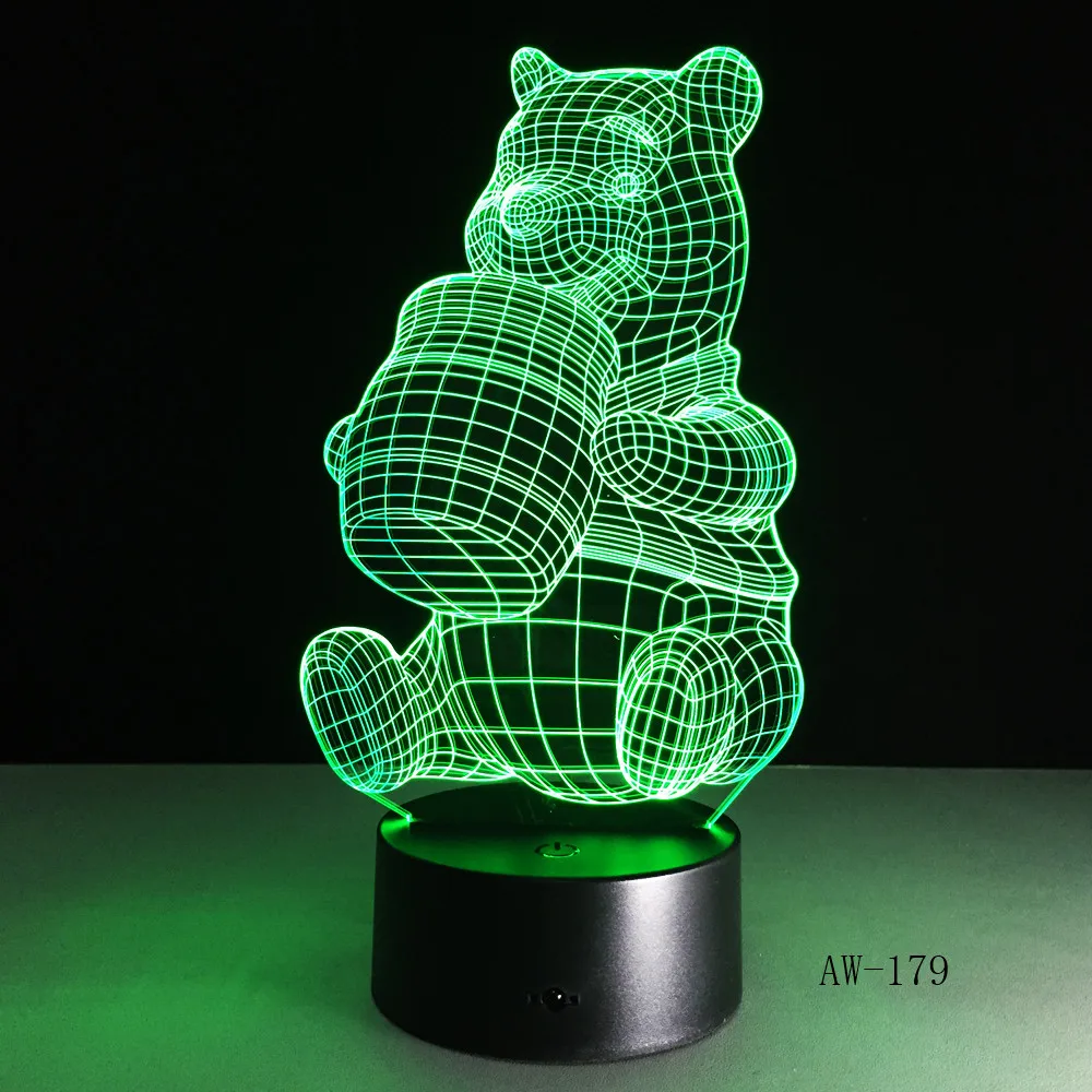3D медовый медвежонок светодиодная лампа для ночного освещения украшение детский