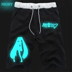 Hatsune Miku светящиеся Короткие штаны летние мужские высотой до колена Короткие штаны Jogger короткие спортивные брюки Модные мужские спортивные