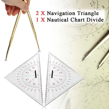 

2Pcs 300mm Navigation Triangular Protractor + 1Pc 168mm Nautical Chart Divider Measurement Tools Suitable for Marine Navigation
