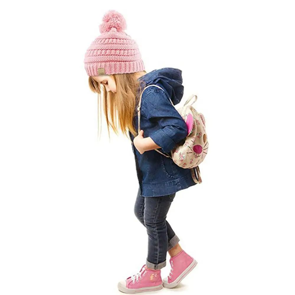 Модная детская шапка Skullies женские шапочки с помпоном дети CC шапки теплые зимние
