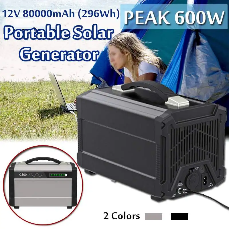 

600W Max 80000mAh Inverter Portable Solar Generator UPS Pure Sine Wave Power Supply USB LCD Display Energy Storage Outdoor