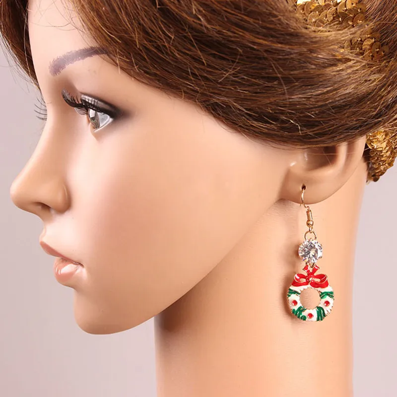 Christmas Day Bow Wreath Earrings Zircon Crystal Ear Ornaments Drop Dangle | Украшения и аксессуары