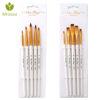

5Pcs/set Watercolor Gouache Paint Brushes Different Shape Flat Pointed Tip Nylon Hair Painting Brush Drawing Set Art Supplies