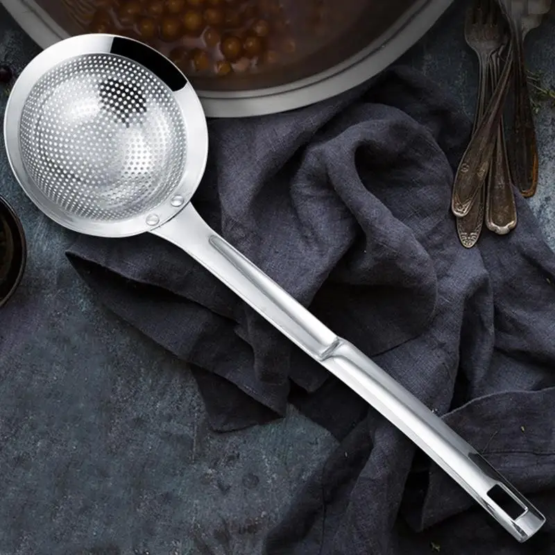 

Stainless Steel Wall-Mounted Hot Pot Colander Spoon Thicken Colander Filter Oil Spoon Kitchen Vegetable Strainer Milk Tea Pear