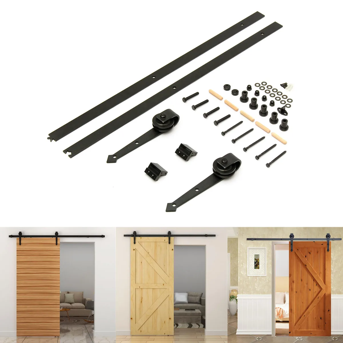 

Sliding Barn Door Hardware Track Set With Rubber Ring Arrow Type for Barn/Solid Wood Door Carbon Steel Strong Bearing Capacity