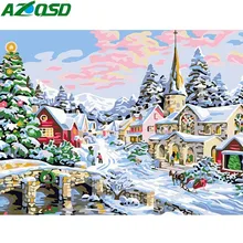 AZQSD DIY рождественские пейзажи ручная краска ed Современная масляная краска ing зимняя краска ing по номерам Снежная Краска Холст Картина K086
