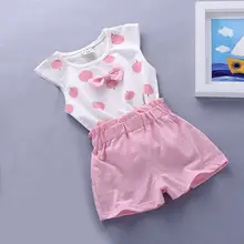 Летние наряды на бретелях для маленьких девочек, наряды для маленьких девочек 6, 12, 2, 3 лет, хлопковая футболка+ короткие штаны, комплект одежды в горошек