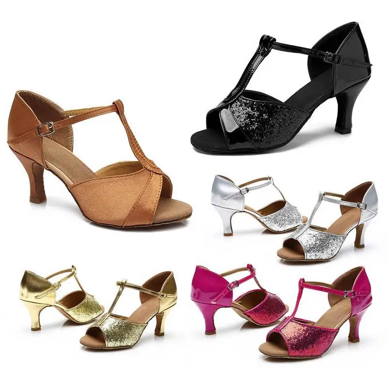

5CM Hot Women Girls Ballroom Latin Tango Dance Shoes Heeled Silver Gold Black Brown