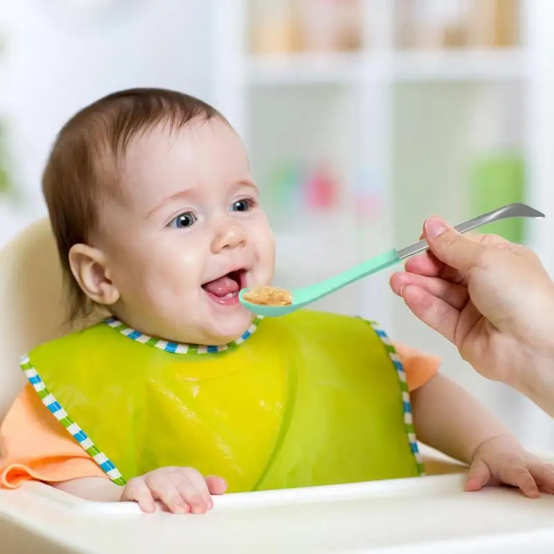 1 Pair Baby Food Feeding Spoon Stainless Steel Silicone Double-end Safety Tableware for Children Feeder Flatware Utensils | Мать и