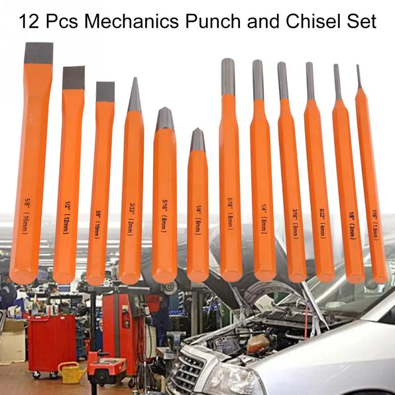 12 Pcs Professional Mechanics Punch and Chisel Set Machine Taper Tool
