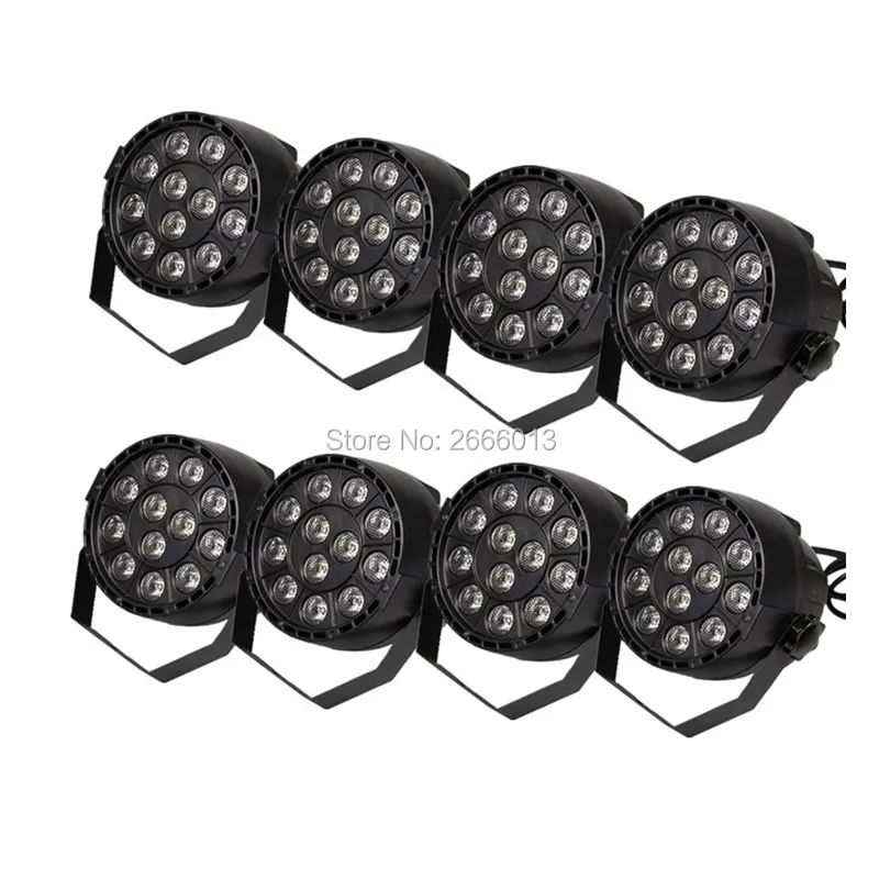 

8pcs/lot 12*3W RGBW LED Par Light /LED Stage Light With DMX512 Master-Slave /Flat Light DJ Equipments Controller For Party Disco