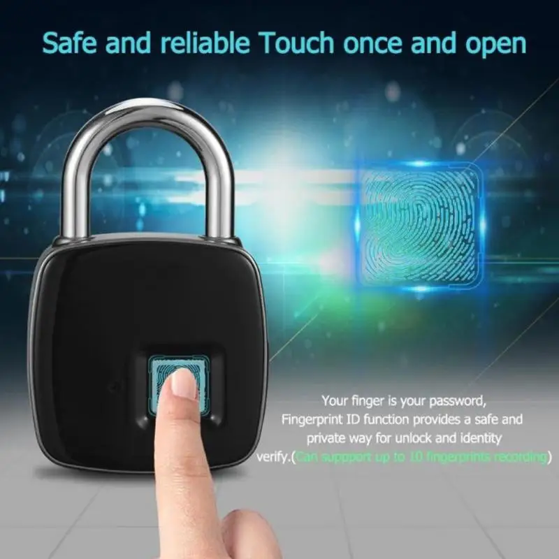 

Fingerprint Lock USB Rechargeable Smart Keyless IP65 Waterproof Anti-Theft Security Padlock Door Luggage Case Lock