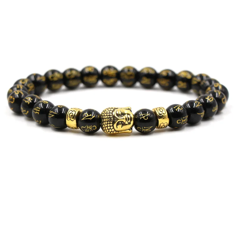 

Silver Gold Buddha Head Tibetan Buddhism Mantra Totem Charm Bracelet for Man Woman Om Mani Padme Hum Jewelry Six Words