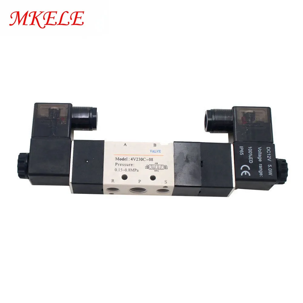 

12VDC 4V210C-08 Free Shipping Hot Sale 3 Position 5 Way Air Pneumatic Solenoid Valve