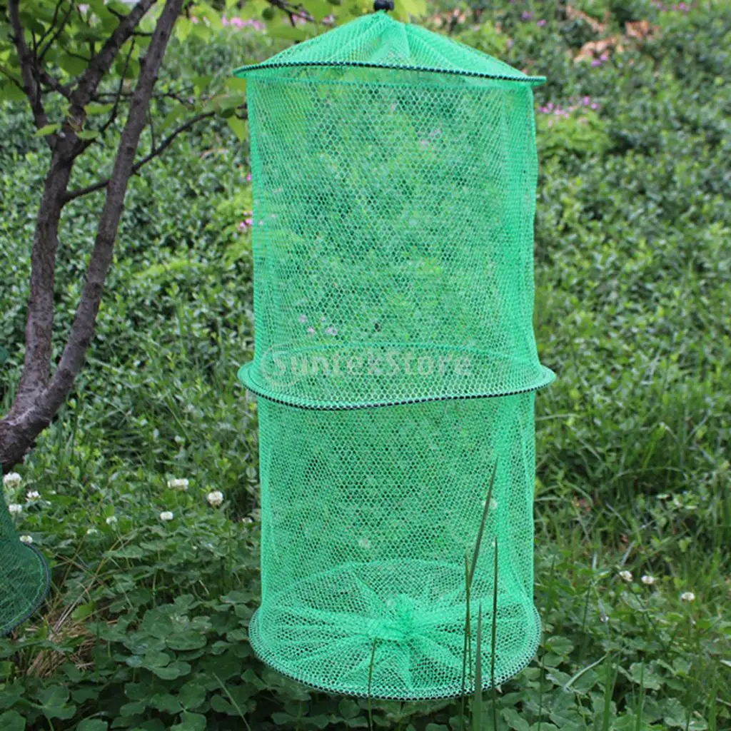 

Portable Foldable 2 Layer Green Soft Nylon Crab Lobster Fishing Keep Net