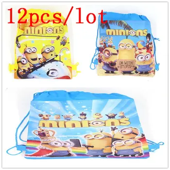 

Minions Theme 12Pcs/Lot Child Favor String School Back Bags Cartoon Drawstring Bags Kids Birthday Party String Gift Bags Supply