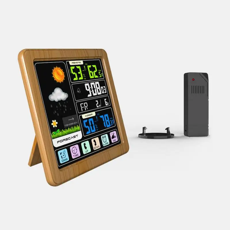 

Wireless Weather Clock Full TouchScreen Multifunctional Temperature and Humidity Meter Weather Forecast Clock