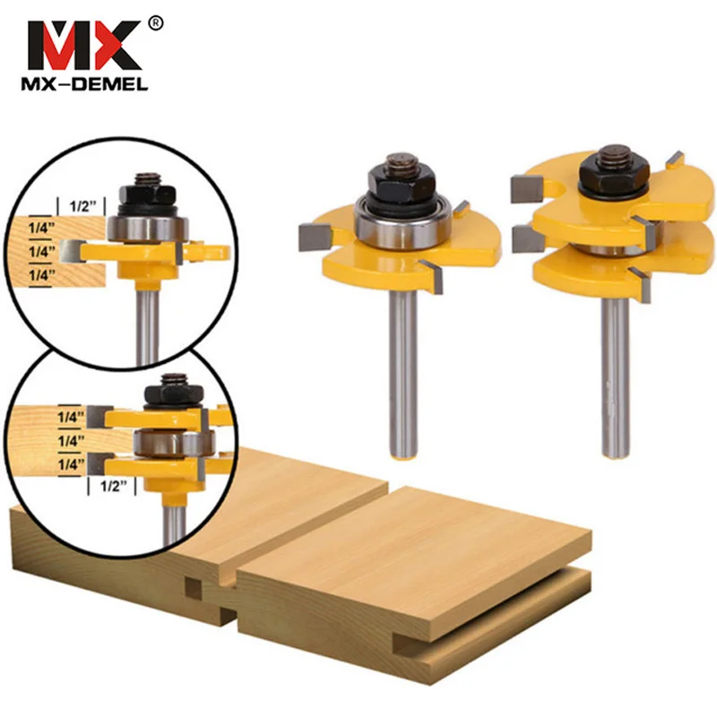 

2 pc Shank high quality Tongue & Groove Joint Assembly Router Bit Set 3/4" Stock Wood Cutting Tool