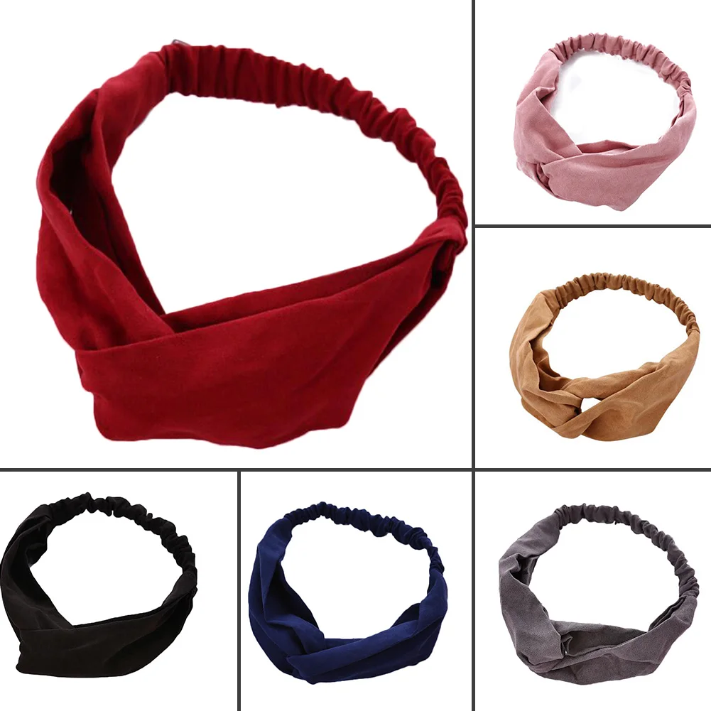 

Women Spring Autumn Suede Headband Vintage Cross Knot Elastic Hair Bands Soft Solid Girls Hairband Hair Accessories