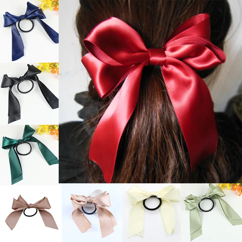 

New 1PC Fashion Sweet Hair Ties Cute Girls Elasticity Large Bowknot Women Hair Band Hot New Ribbon Hair Rope Hair Accessories