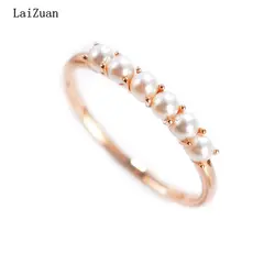 LaiZuan одноцветное 10 к розовое золото круглый 2,5 мм 100% натуральная пресноводный жемчуг обручение кольцо для женщин Свадебная вечеринка