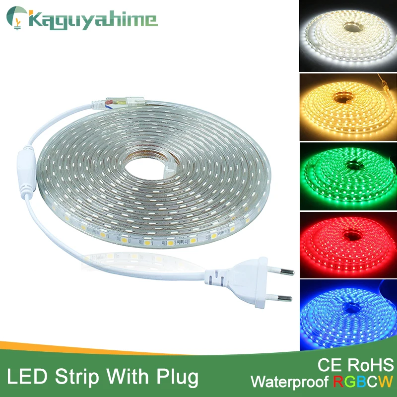 Kaguyahime Светодиодная лента AC220V 60 светодиодный s/m с вилкой питания 1-25 м SMD5050 гибкая