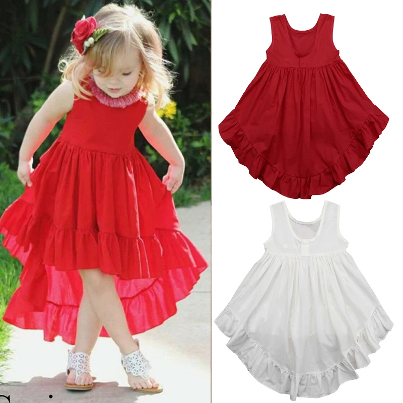 

0-5Y Summer Boho Holiday Princess Dress Infant Kids Baby Girls Clothes Ruffles Solid Sleeveless A-Line Dress Sundress