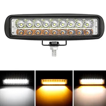 

18W Double Color Amber White LED Work Light Bar Yellow Driving Work Headlight Floodlight Spot Fog Engineering lamp Car Styling